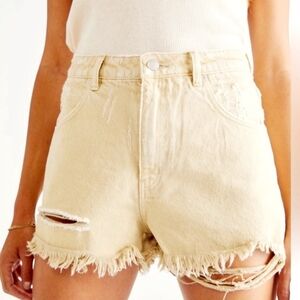 Rolla's Cream Denim High Rise Slim Shorts Size 8 26 Distressed Revolve